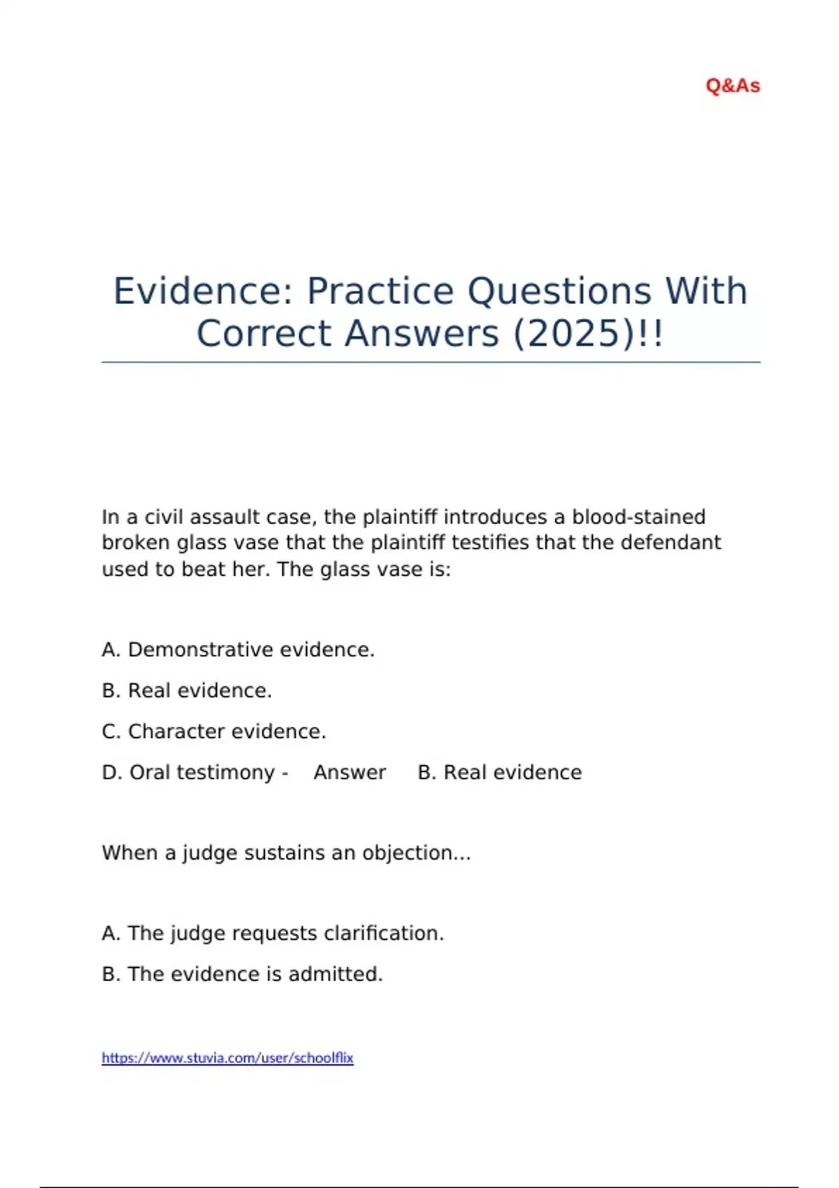 Evidence Practice Questions With Correct Answers (2025)!! - Evidence ...