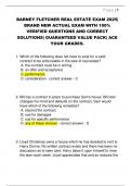 BARNEY FLETCHER REAL ESTATE EXAM 2025&vert;  BRAND NEW ACTUAL EXAM WITH 100&percnt;  VERIFIED QUESTIONS AND CORRECT  SOLUTIONS&vert; GUARANTEED VALUE PACK&vert; ACE  YOUR GRADES&period;