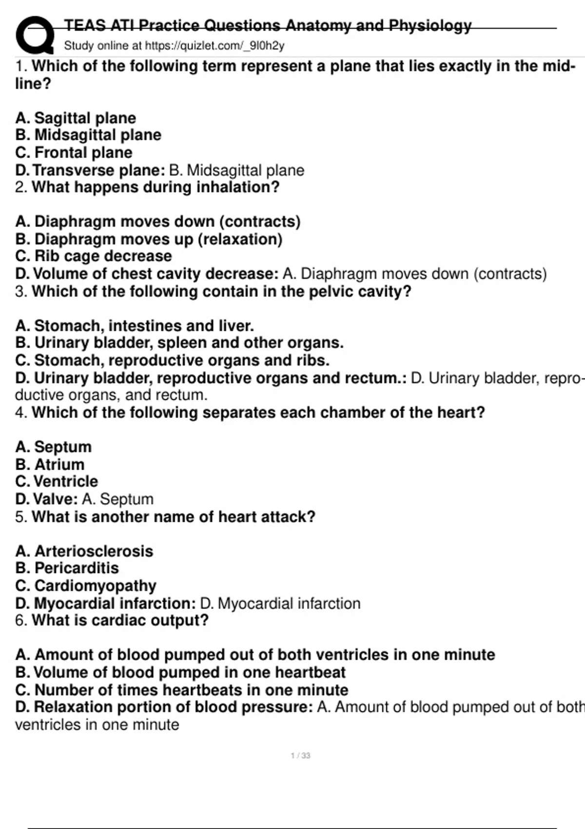 TEAS ATI Practice Questions Anatomy and Physiology - ATI TEAS - Stuvia US