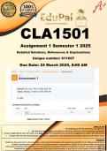 CLA1501 Assignment 1 &lpar;COMPLETE ANSWERS&rpar; Semester 1 2025 &lpar;611607&rpar; - DUE 24 March 2025