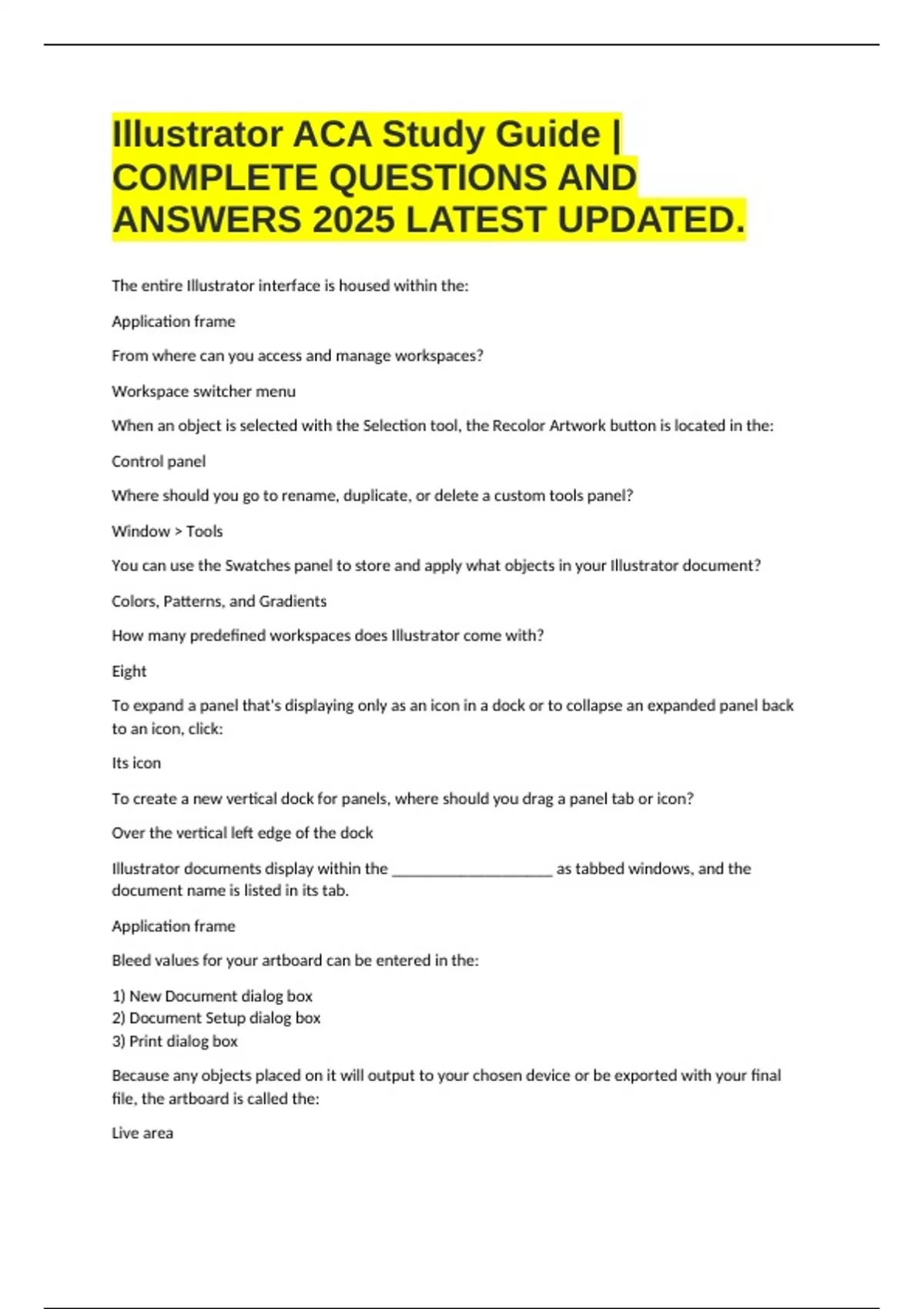 Illustrator ACA Study Guide | COMPLETE QUESTIONS AND ANSWERS 2025 ...