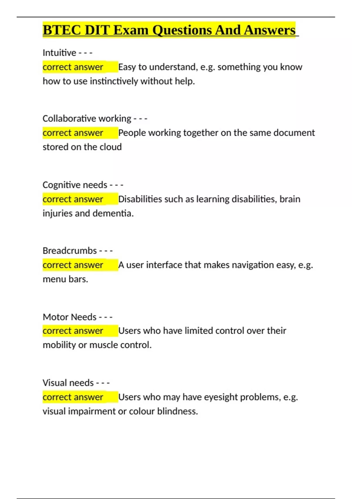 BTEC DIT Exam Questions And Answers.docx - BTEC. - Stuvia US