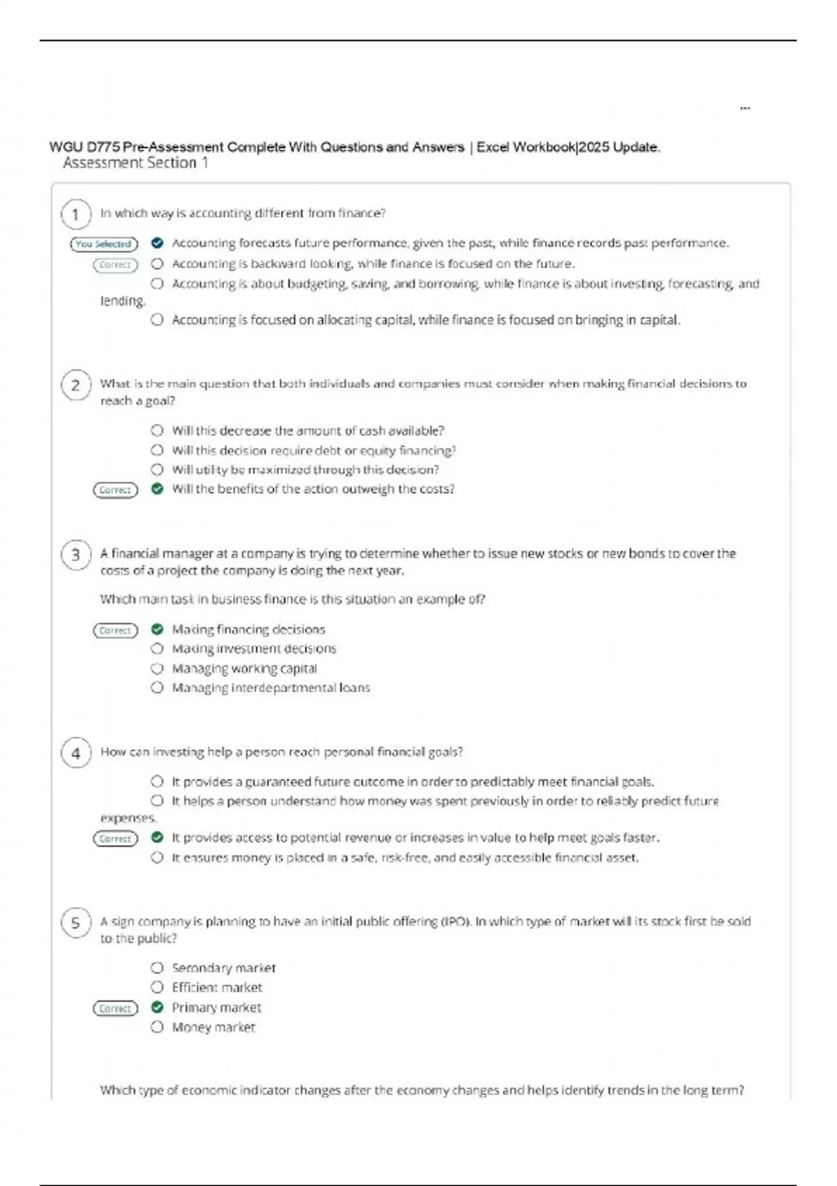 WGU D775 Pre-Assessment Complete With Questions and Answers | Excel ...