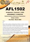 AFL1502 Assignment 15 SESOTHO &lpar;COMPLETE ANSWERS&rpar; Semester 1 2025 - DUE March 2025
