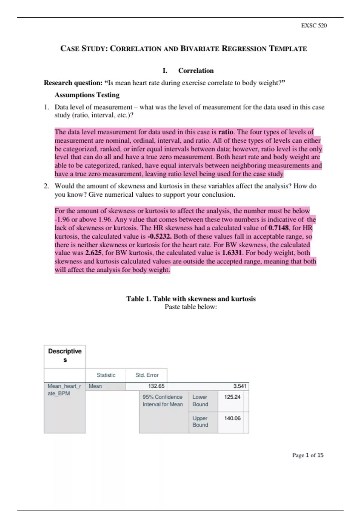 EXSC 520 CASE STUDY: CORRELATION AND BIVARIATE REGRESSION TEMPLATE|2025 ...