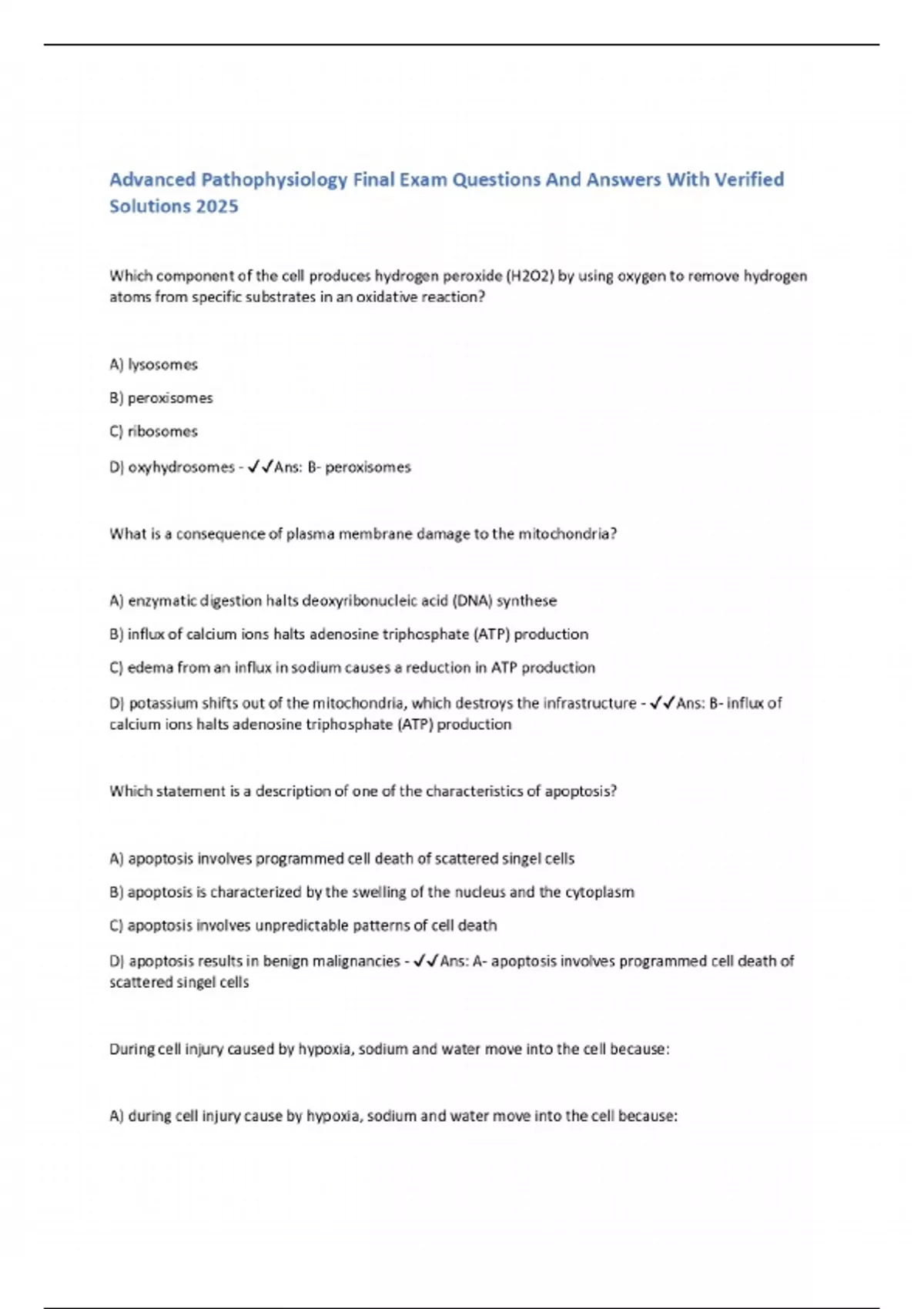 Advanced Pathophysiology Final Exam Questions And Answers With Verified ...