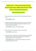 Lippincott &ndash; Pharmacology Actual  Exam Questions With Reviewed 100&percnt;  Correct Detailed Answers   Guaranteed Pass&excl;&excl; 