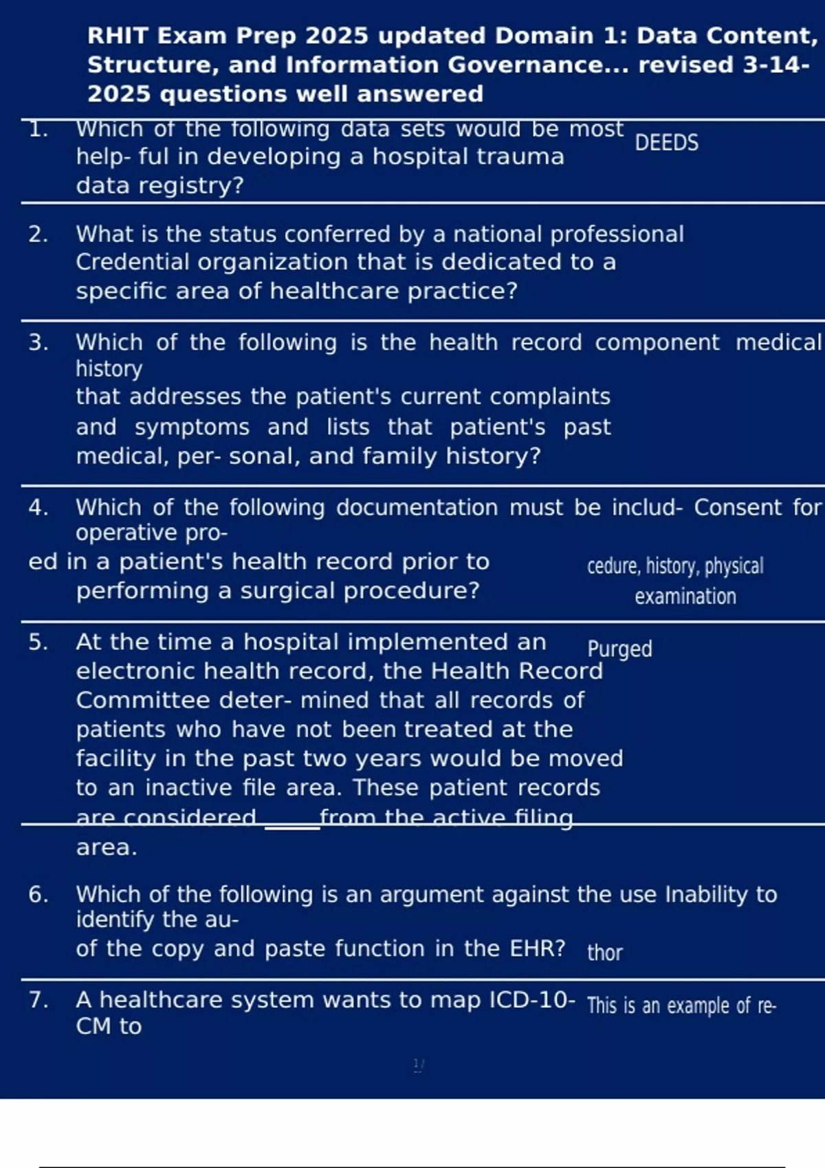 RHIT Exam Prep 2025 updated Domain 1: Data Content, Structure, and ...