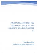 MENTAL HEALTH PSYCH HESI REVIEW 50 QUESTIONS AND COMPLETE SOLUTIONS GRADED A&plus;
