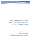 Hesi Practice Exam Quiz Questions and Complete Solutions Graded A&plus;