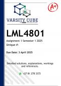 LML4801 Assignment 1 &lpar;DETAILED ANSWERS&rpar; Semester 1 2025 - DISTINCTION GUARANTEED