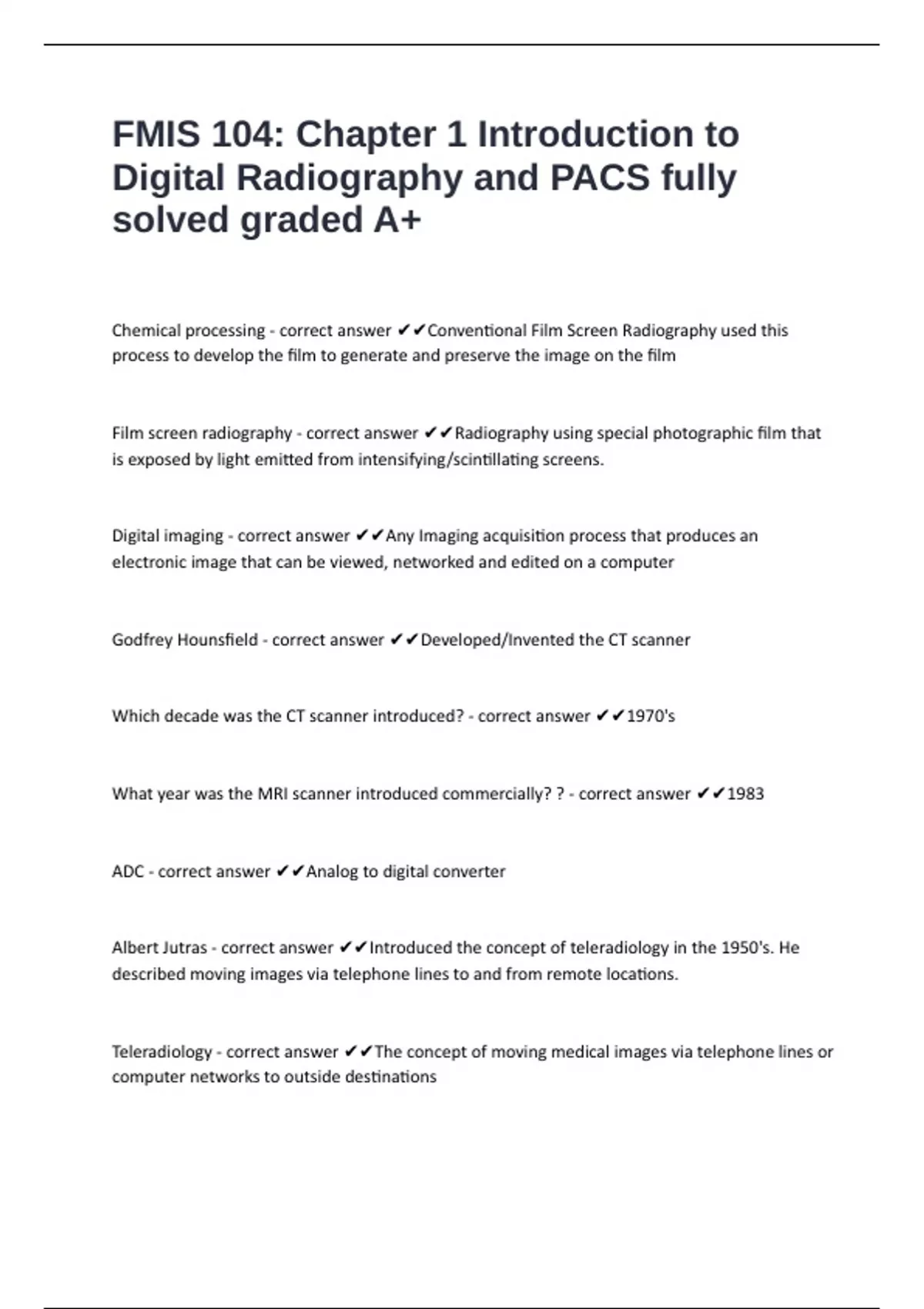 FMIS 104: Chapter 1 Introduction to Digital Radiography and PACS fully ...