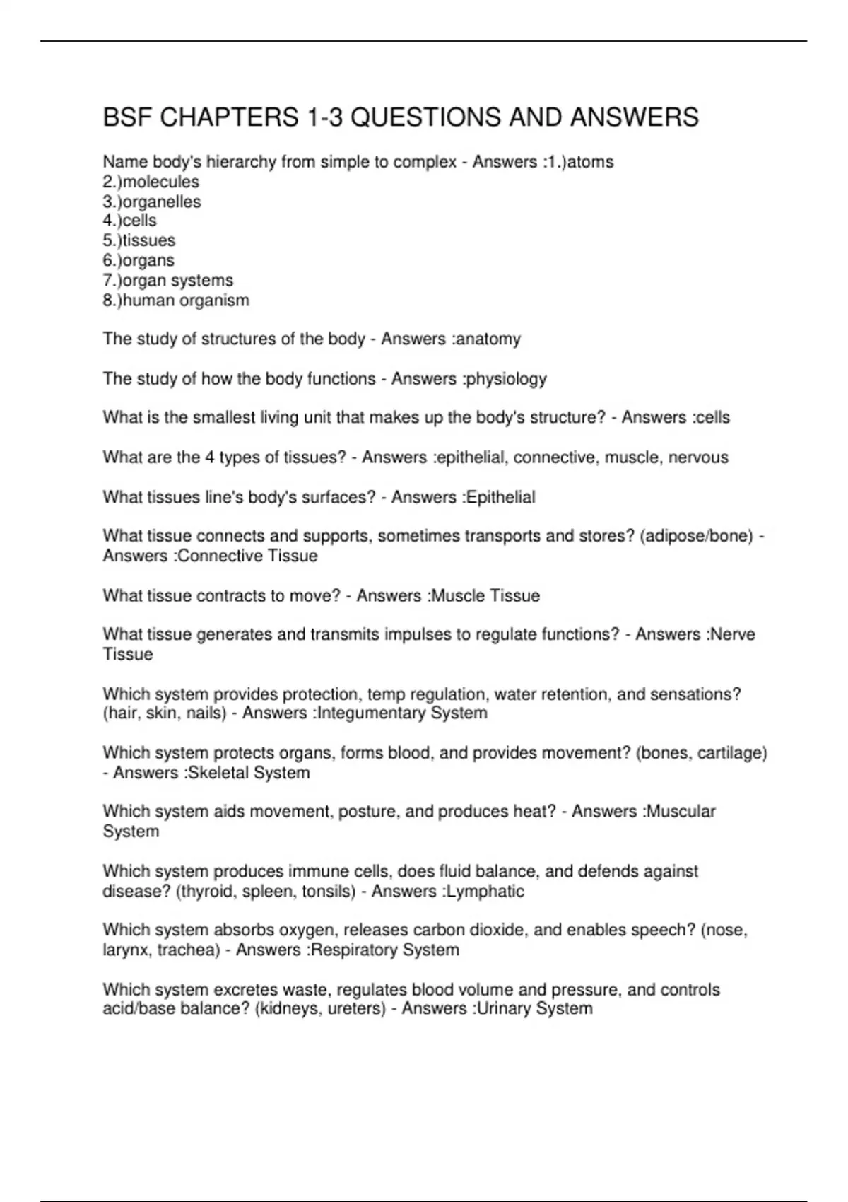 BSF CHAPTERS 1-3 QUESTIONS AND ANSWERS - BSF - Stuvia US