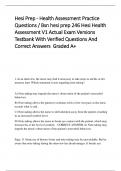 Hesi Prep - Health Assessment Practice Questions &sol; Bsn hesi prep 246 Hesi Health Assessment V1 Actual Exam Versions Testbank With Verified Questions And Correct Answers Graded A&plus;