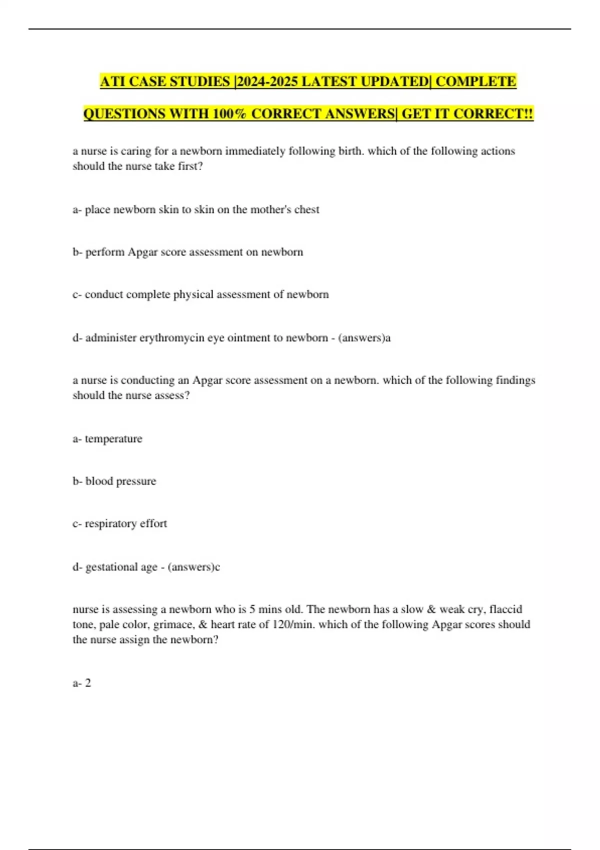 ATI CASE STUDIES | LATEST UPDATED| COMPLETE QUESTIONS WITH 100% CORRECT ...