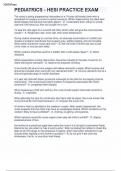 PEDIATRICS - HESI PRACTICE EXAM QUESTIONS AND ANSWERS LATEST UPDATE