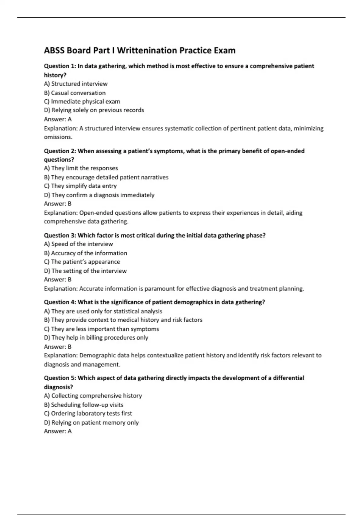 ABSS Board Part I Writtenination Practice Exam - Computers - Stuvia US