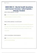 IMED1004 21- Mental health Questions  and Correct Answers&sol; Latest Update &sol;  Already Graded
