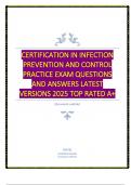 CERTIFICATION IN INFECTION PREVENTION AND CONTROL PRACTICE EXAM Questions and Answers Latest Versions 2025 TOP RATED
