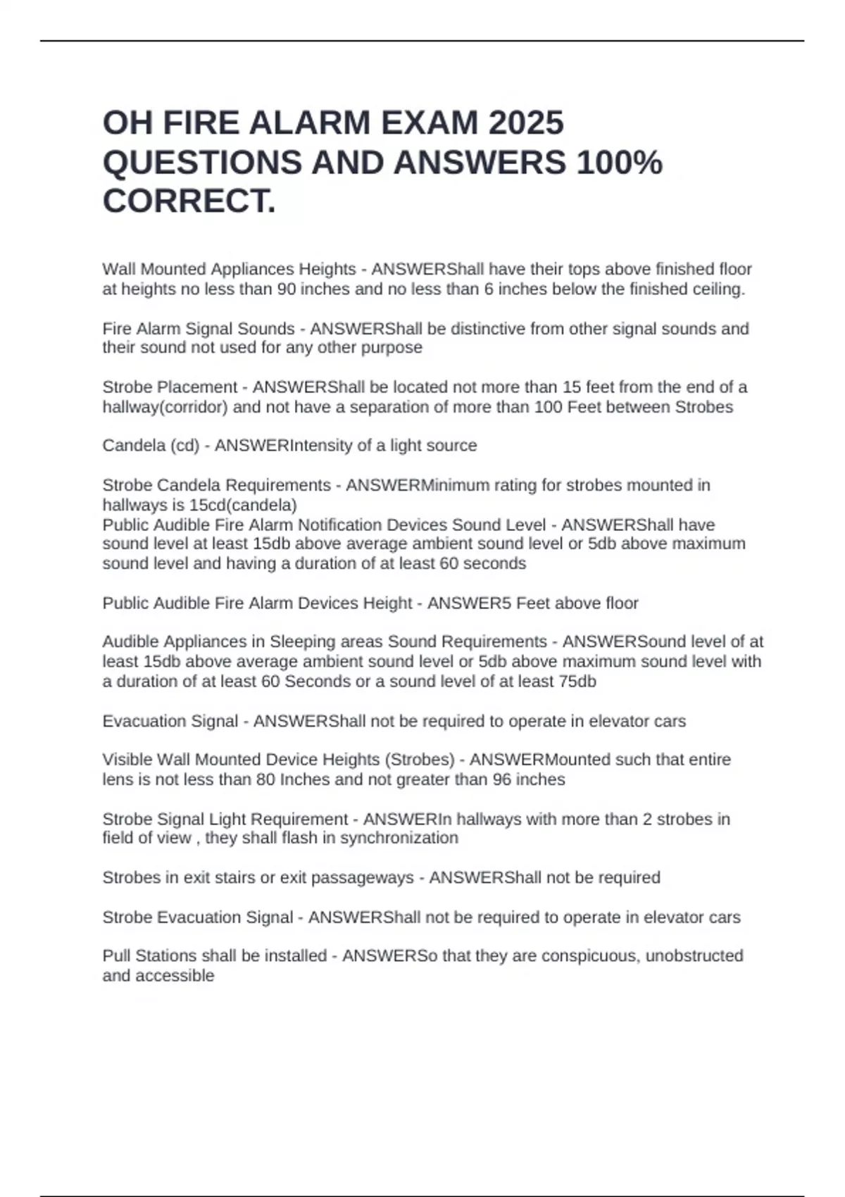 OH FIRE ALARM EXAM 2025 QUESTIONS AND ANSWERS 100% CORRECT. - OH Fire ...