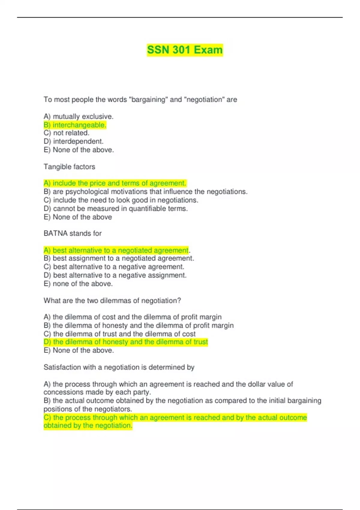 SSN 301 Exam | Verified with 100% Correct Answers - SSN 301 - Stuvia US