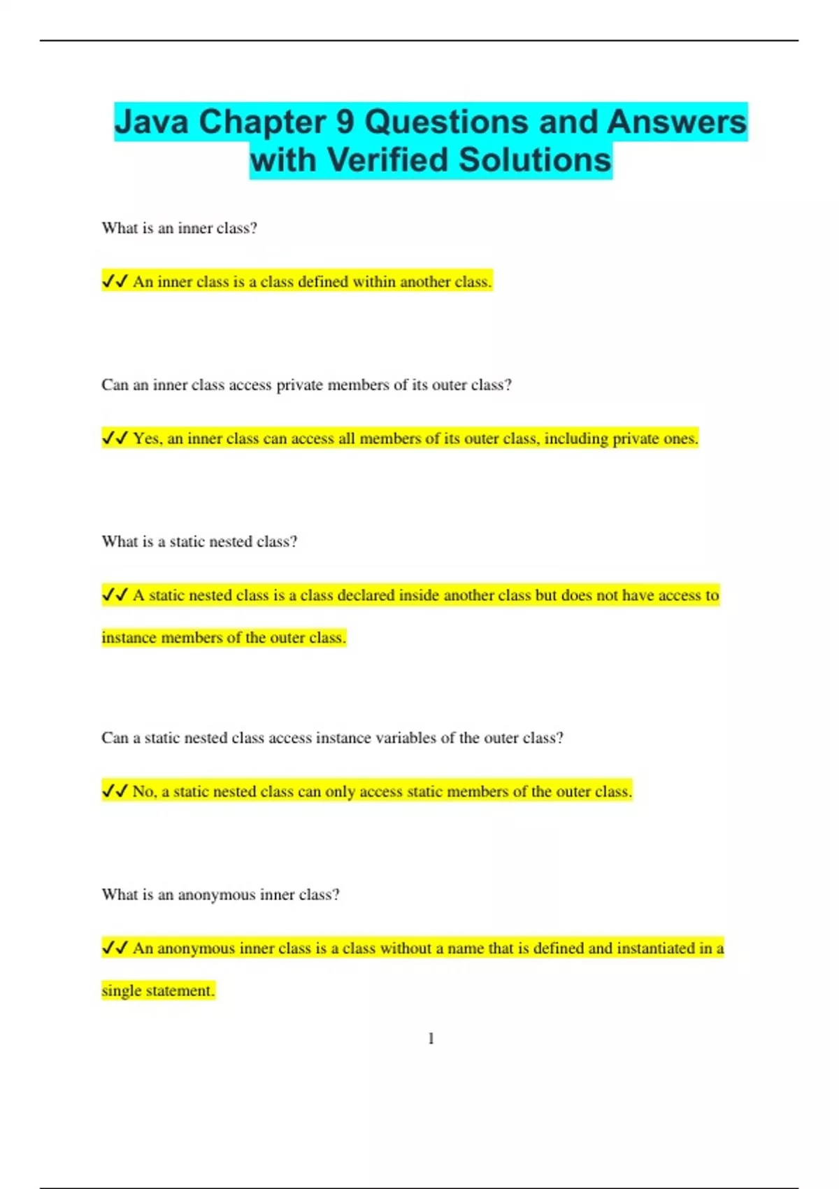 Java Chapter 9 Questions and Answers with Verified Solutions - Java ...