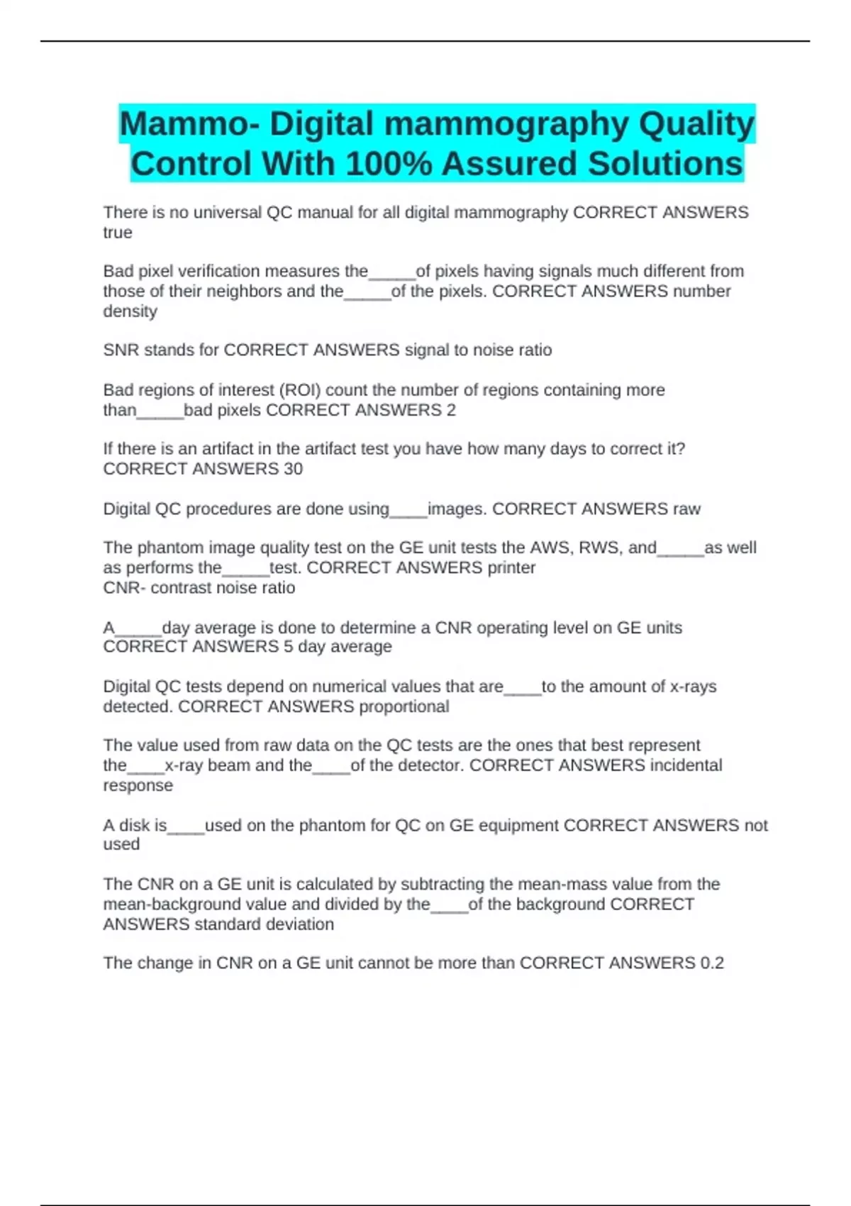 Mammo- Digital mammography Quality Control With 100% Assured Solutions ...