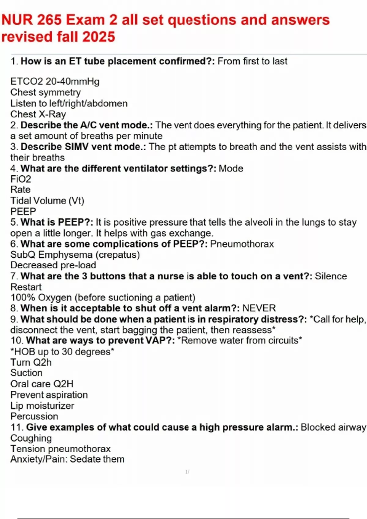 NUR 265 Exam 2 all set questions and answers revised fall 2025.pdf ...