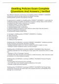 Dwelling Policies Exam Complete Q1uestions And Answers &vert; Verified