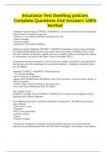 Insurance Test Dwelling policies Complete Questions And Answers 100&percnt; Verified