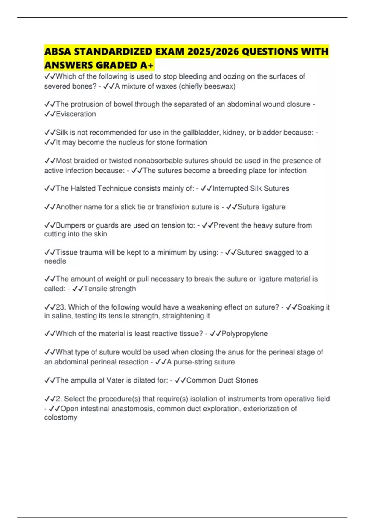 ABSA STANDARDIZED EXAM 2025/2026 QUESTIONS WITH ANSWERS GRADED A+ ...