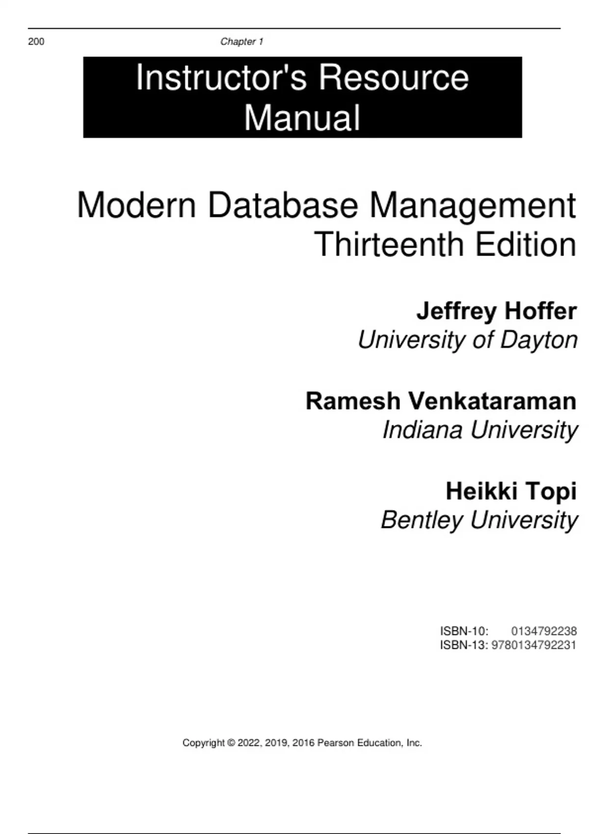 Solution Manual for Modern Database Management 13th Edition Heikki Topi ...