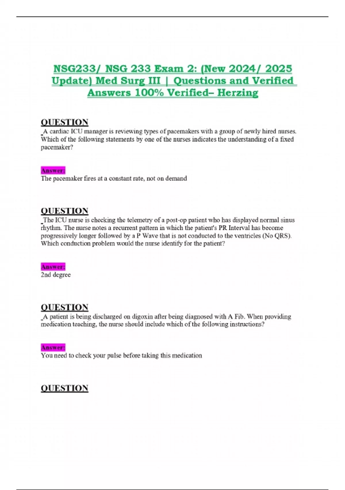 NSG233/ NSG 233 Exam 2: (New 2024/ 2025 Update) Med Surg III ...