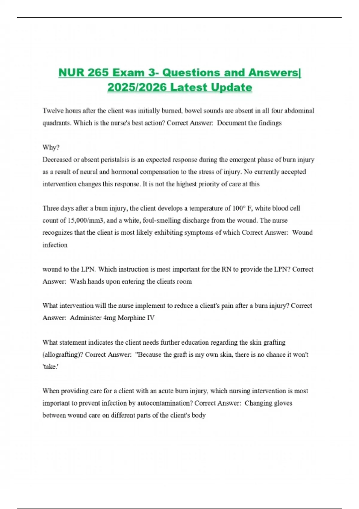 NUR 265 Exam 3- Questions and Answers| 2025/2026 Latest Update - NUR ...