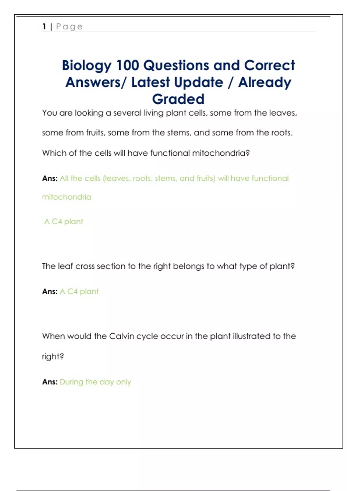 Biology 100 Questions and Correct Answers/ Latest Update / Already ...