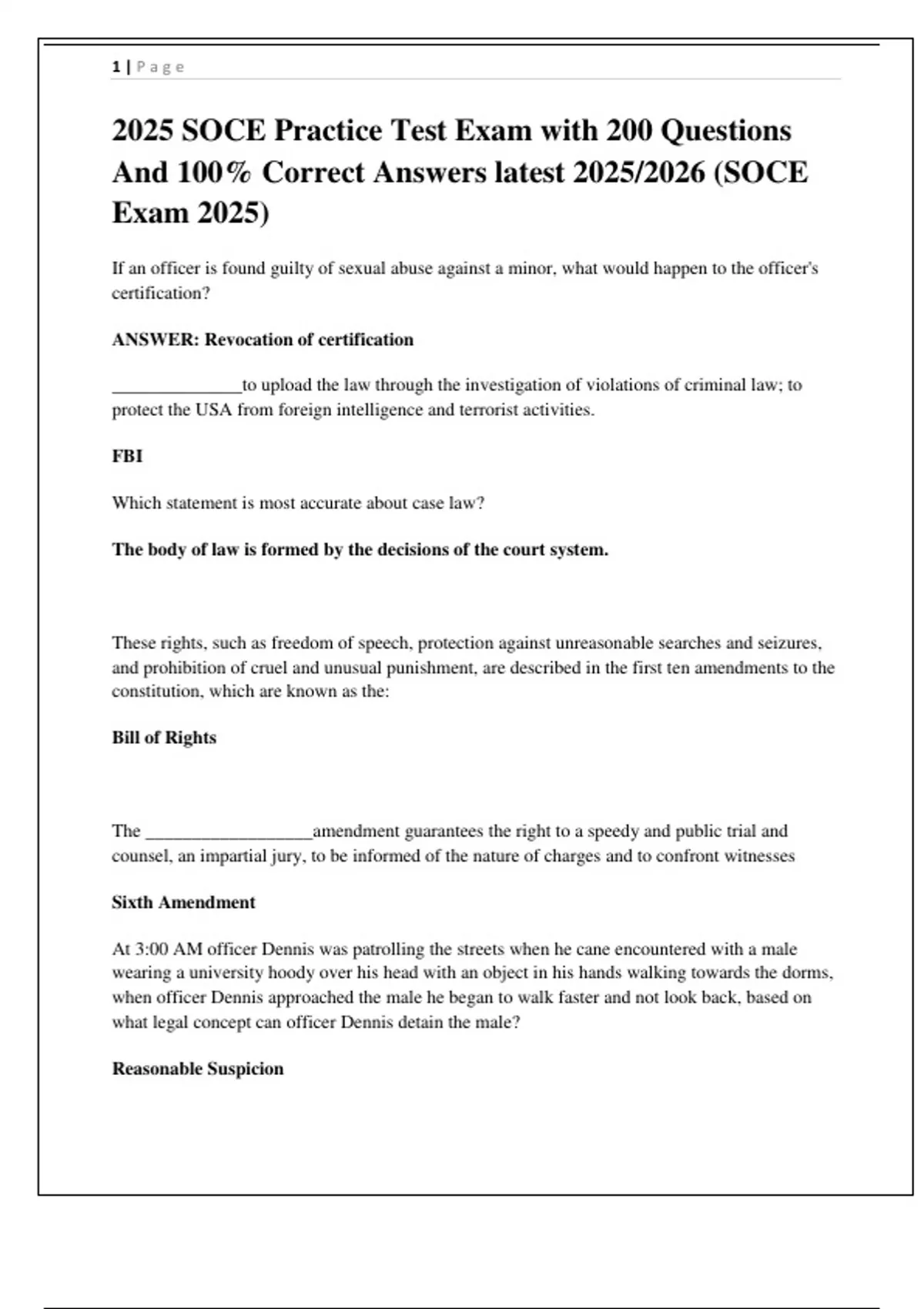 Soce Questions 2025 SOCE Practice Test Exam with 200 Questions and 100% Correct ...