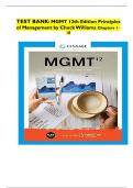 TEST BANK&colon; MGMT 12th Edition Principles of Management by Chuck Williams&period; Chapters 1 - 18