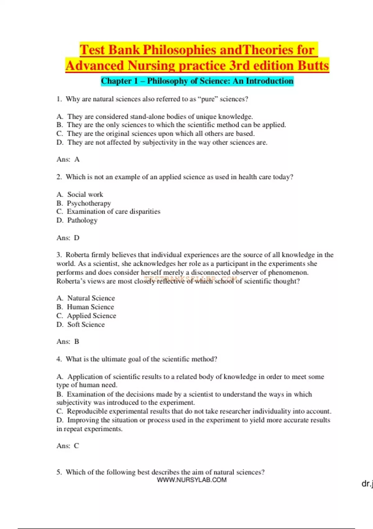Test Bank For Advanced Practice Nursing in the Care of Older Adults ...