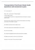 Transportation Final Exam Study Guide Questions well answered to pass