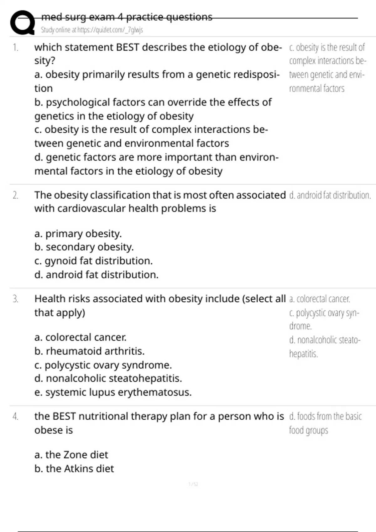 med surg exam 4 practice questions - Med surg exam 4 practice questions ...