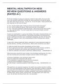 MENTAL HEALTH&sol;PSYCH HESI REVIEW QUESTIONS & ANSWERS &lpar;RATED A&plus;&rpar;