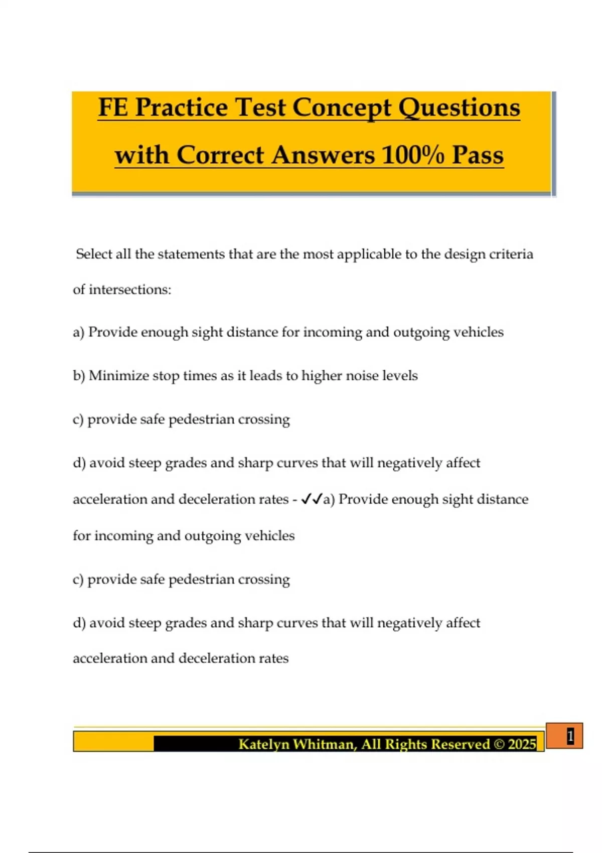 FE Practice Test Concept Questions with Correct Answers 100% Pass - FE ...