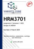 HRM3701 Assignment 2 &lpar;DETAILED ANSWERS&rpar; Semester 1 2025 - DISTINCTION GUARANTEED