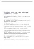 Theology 1000 Final Exam Questions with Verified Answers