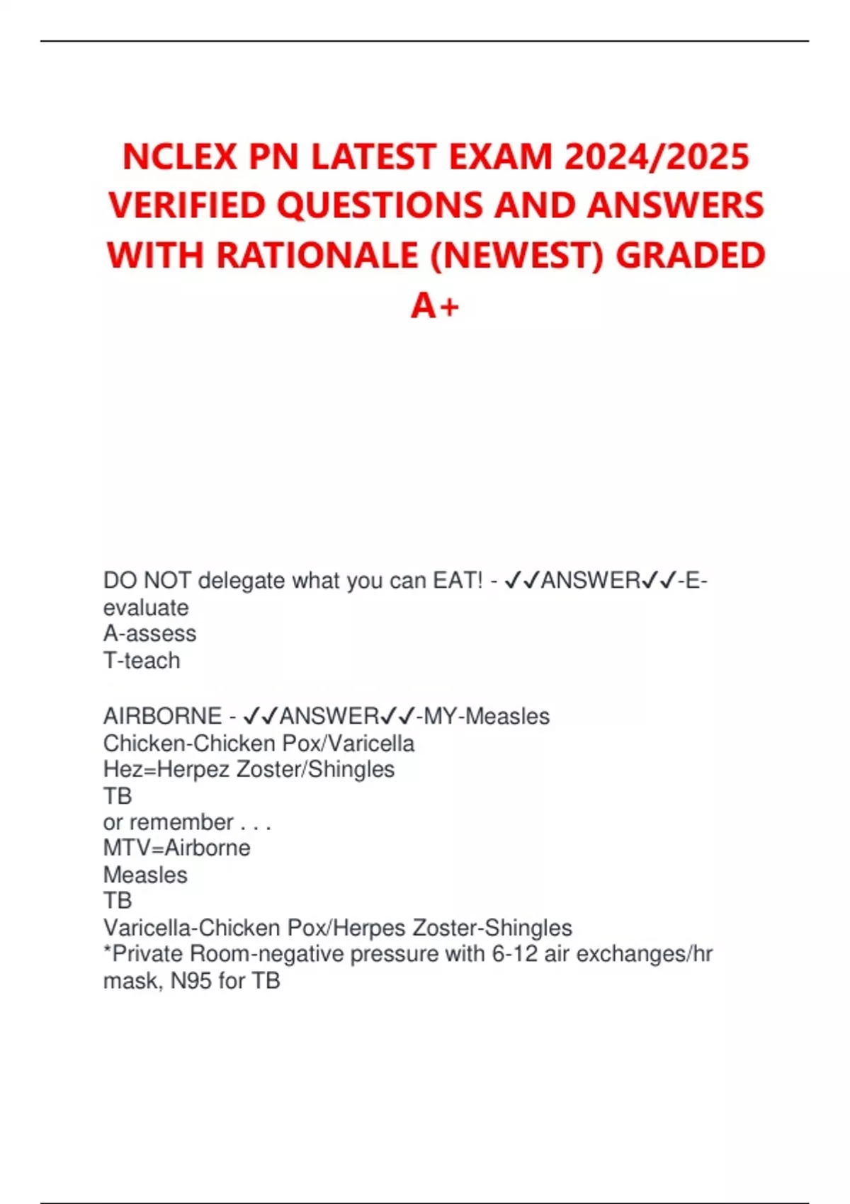 NCLEX PN LATEST EXAM 2024/2025 VERIFIED QUESTIONS AND ANSWERS WITH ...