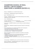 CHAMPIONS SCHOOL OF REAL ESTATE- LAW OF AGENCY QUESTIONS & ANSWERS &lpar;RATED A&plus;&rpar;