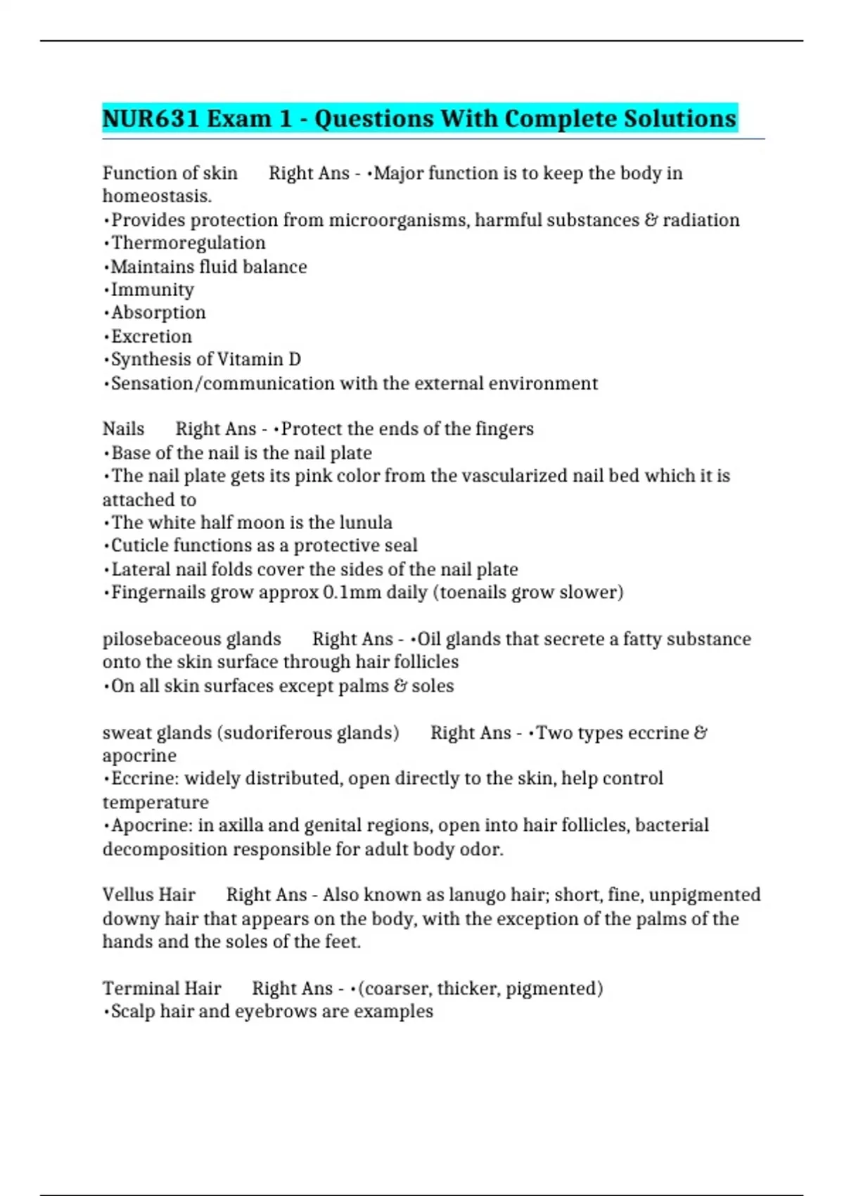 NUR631 Exam 1 - Questions With Complete Solutions - NUR 631 - Stuvia US