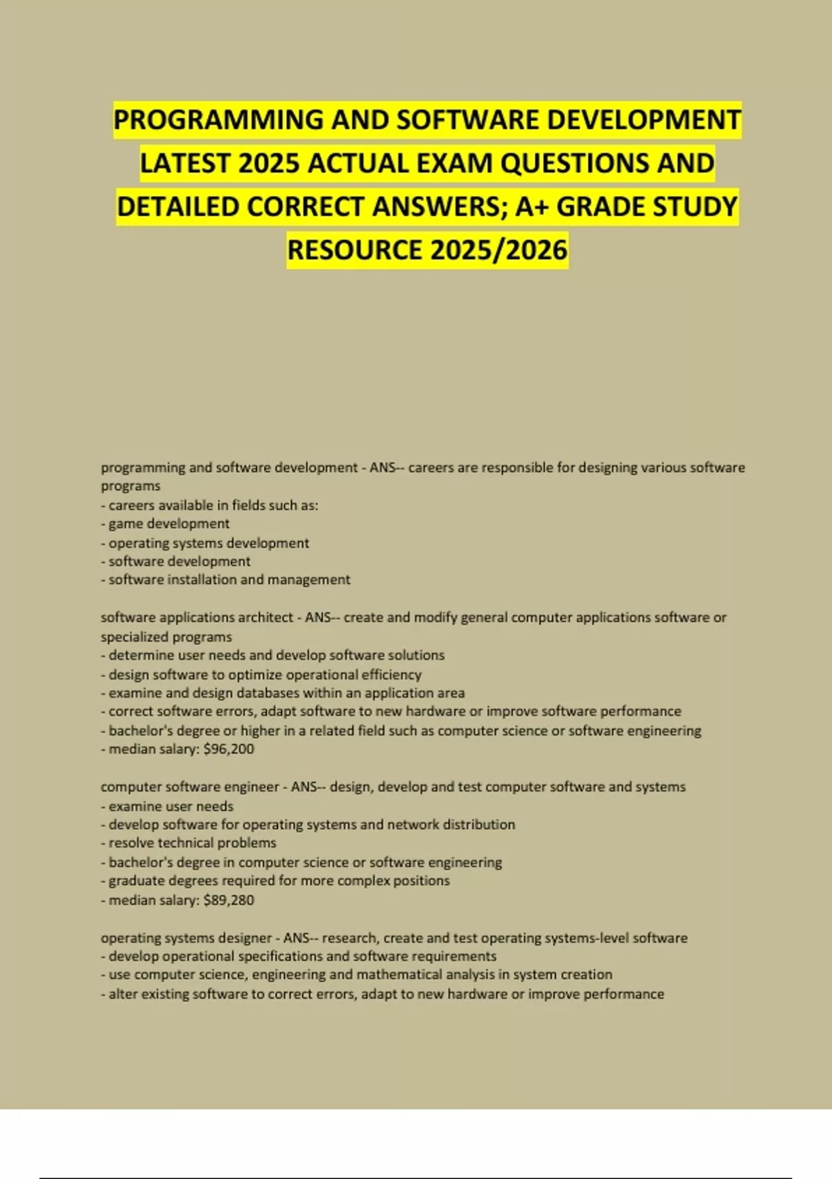 PROGRAMMING AND SOFTWARE DEVELOPMENT LATEST 2025 ACTUAL EXAM QUESTIONS ...
