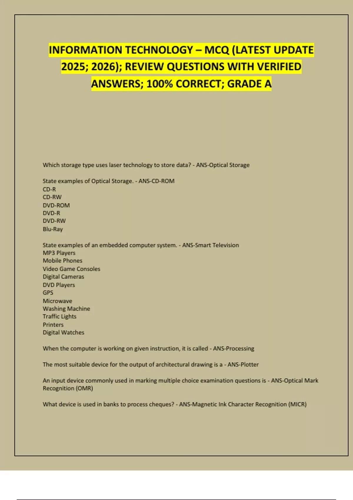 INFORMATION TECHNOLOGY – MCQ (LATEST UPDATE 2025; 2026); REVIEW ...