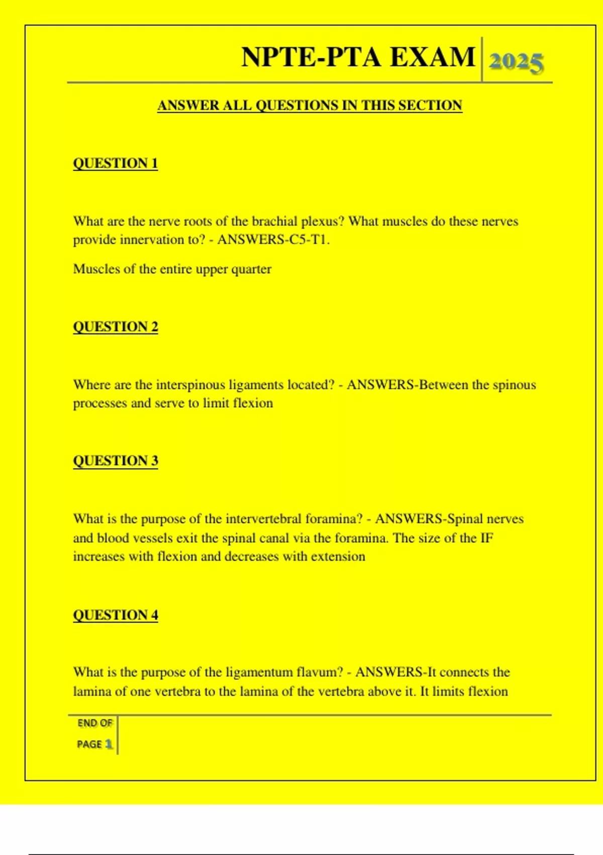 NPTE-PTA EXAM QUESTIONS AND ANSWERS 2025 - NPTE-PTA - Stuvia US